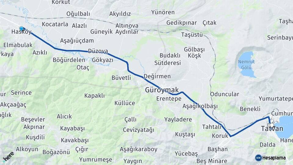 Muş Hasköy Tatvan Bitlis Arası Kaç Km - Yol Haritası