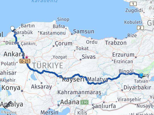 Muş Hasköy Zonguldak Arası Kaç Km - Yol Haritası