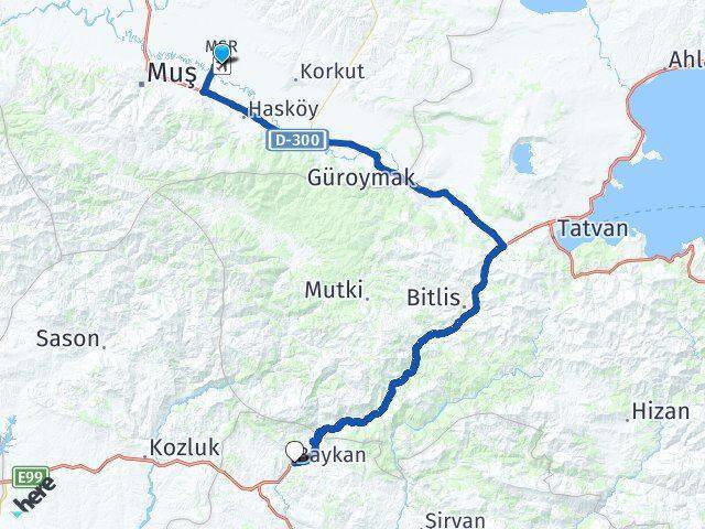 Muş Havalimanı Baykan Arası Kaç Km - Yol Tarifi