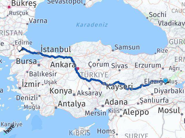 Muş Hayrabolu Tekirdağ Arası Kaç Km - Yol Haritası