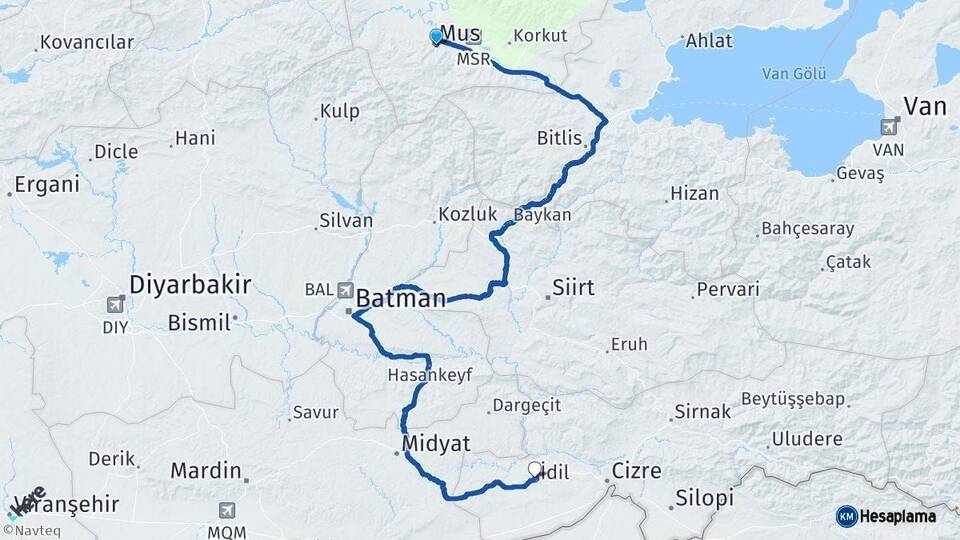 Muş İdil Şırnak Arası Kaç Km - Yol Haritası