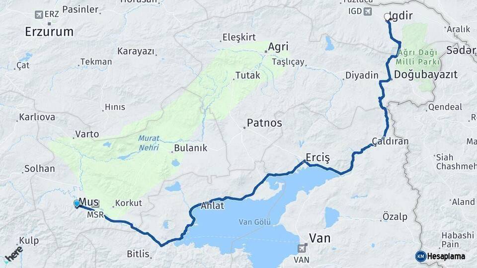 Muş Iğdır Arası Kaç Km - Yol Haritası