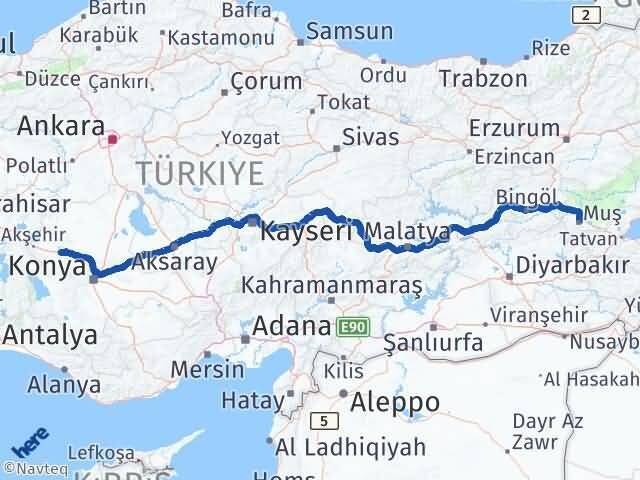 Muş Ilgın Konya Arası Kaç Km - Yol Haritası