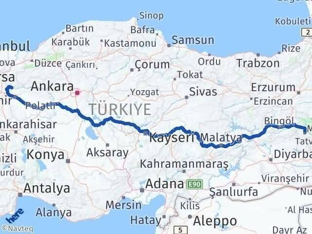 Muş İnhisar Bilecik Arası Kaç Km - Yol Haritası