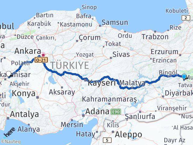 Muş İscehisar Afyonkarahisar Arası Kaç Km - Yol Haritası
