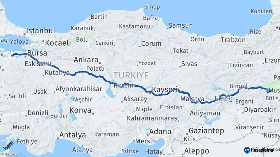 Muş Karacabey Bursa Arası Kaç Km - Yol Haritası