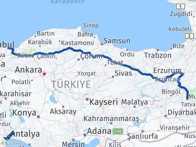 Muş Karasu Sakarya Arası Kaç Km - Yol Haritası