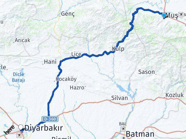 Muş Kayapınar Diyarbakır Arası Kaç Km - Yol Haritası