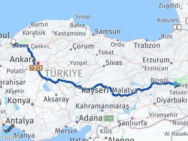 Muş Kaynaşlı Arası Kaç Km - Yol Tarifi