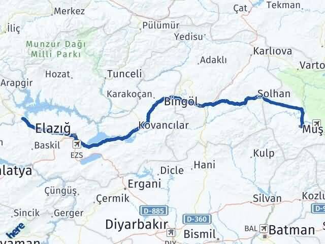 Muş Keban Elazığ Arası Kaç Km - Yol Haritası