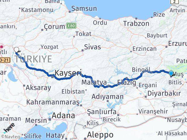 Muş Keskin Kırıkkale Arası Kaç Km - Yol Haritası