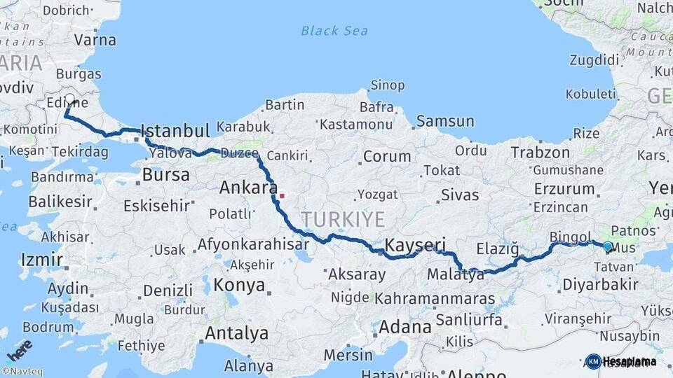 Muş Kırklareli Arası Kaç Km - Yol Haritası