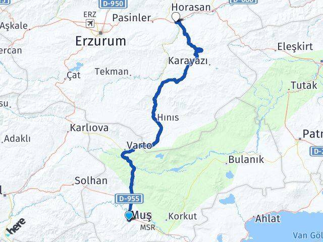 Muş Köprüköy Erzurum Arası Kaç Km - Yol Haritası