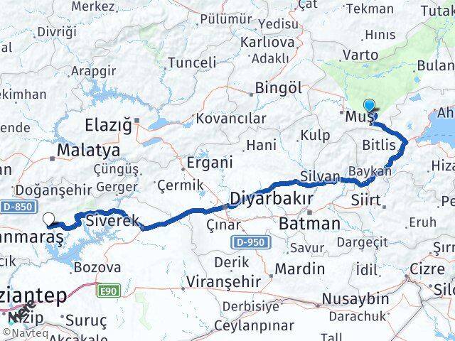 Muş Korkut Adıyaman Arası Kaç Km - Yol Haritası