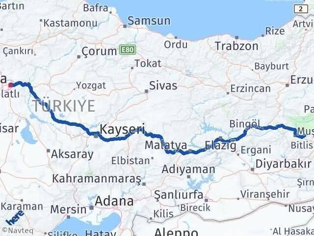 Muş Korkut Ankara Arası Kaç Km - Yol Haritası