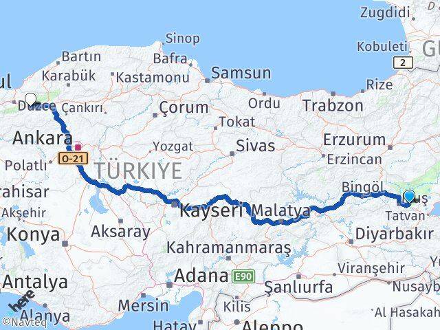 Muş Korkut Bolu Arası Kaç Km - Yol Haritası