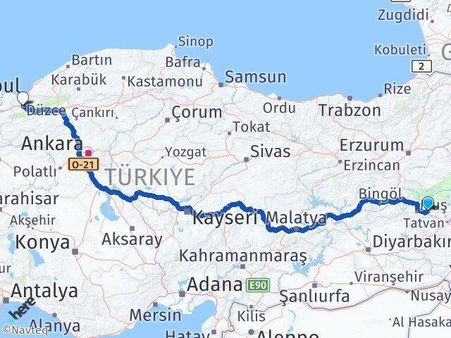 Muş Korkut Düzce Arası Kaç Km - Yol Haritası