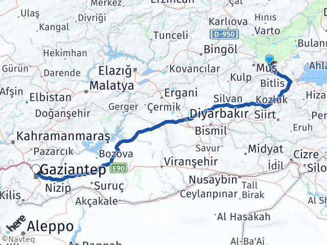 Muş Korkut Gaziantep Arası Kaç Km - Yol Haritası