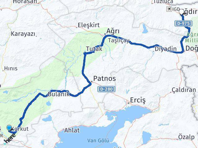 Muş Korkut Iğdır Arası Kaç Km - Yol Haritası