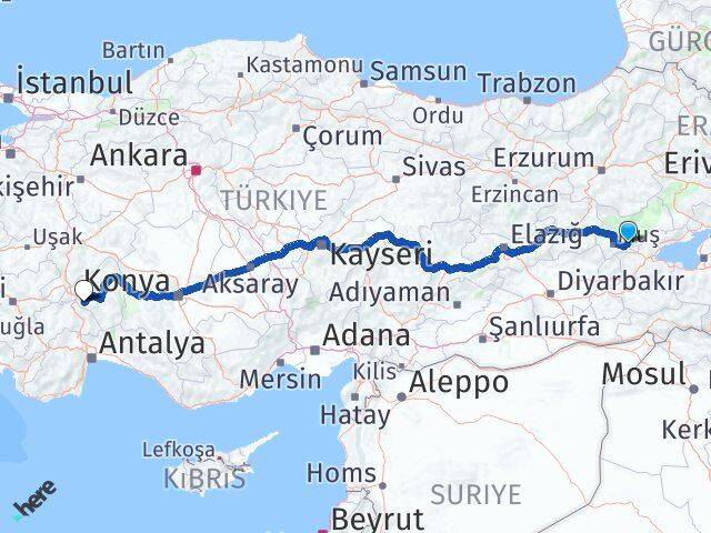 Muş Korkut Isparta Arası Kaç Km - Yol Haritası