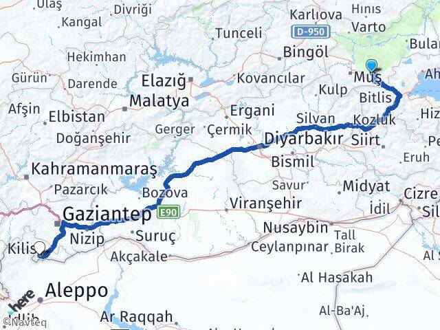 Muş Korkut Kilis Arası Kaç Km - Yol Haritası
