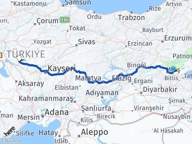 Muş Korkut Kırşehir Arası Kaç Km - Yol Haritası