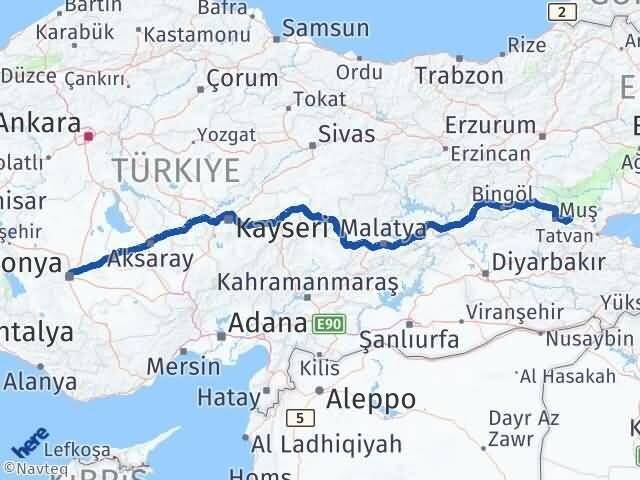 Muş Korkut Konya Arası Kaç Km - Yol Haritası