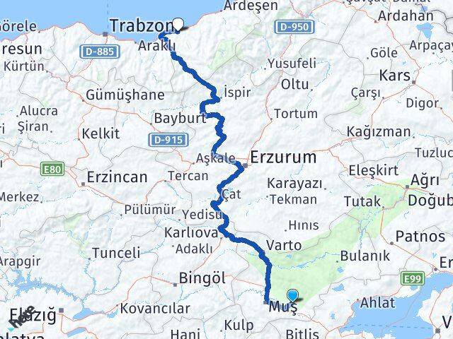 Muş Korkut Rize Arası Kaç Km - Yol Haritası