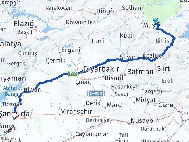 Muş Korkut Şanlıurfa Arası Kaç Km - Yol Haritası