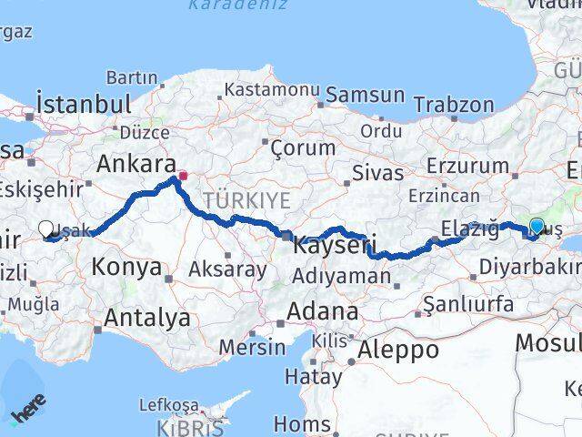 Muş Korkut Uşak Arası Kaç Km - Yol Haritası
