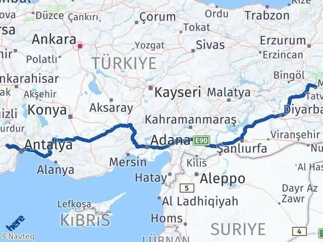 Muş Korkuteli Antalya Arası Kaç Km - Yol Haritası