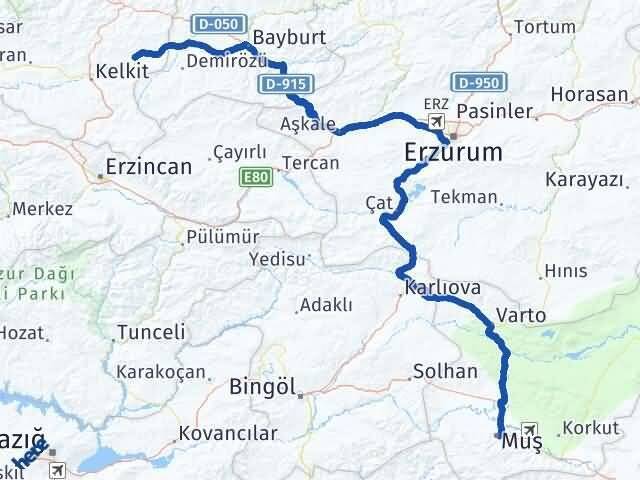 Muş Köse Gümüşhane Arası Kaç Km - Yol Haritası