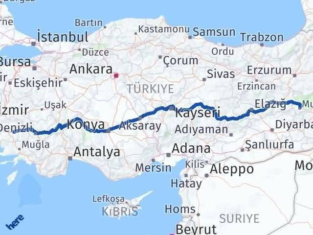 Muş Köşk Aydın Arası Kaç Km - Yol Haritası