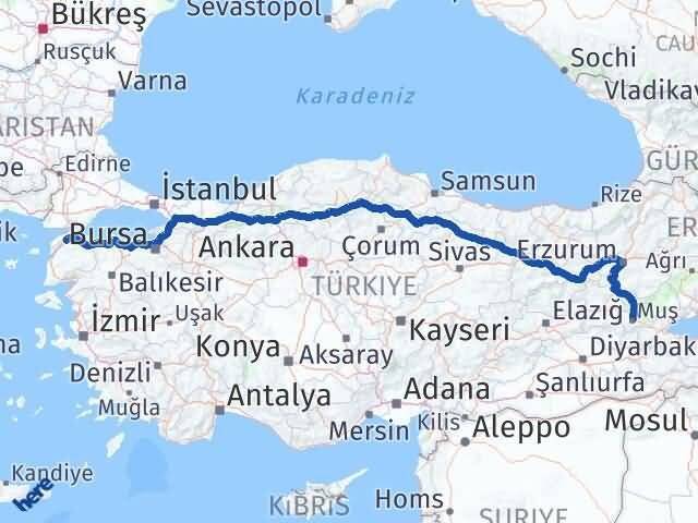 Muş Lapseki Çanakkale Arası Kaç Km - Yol Haritası