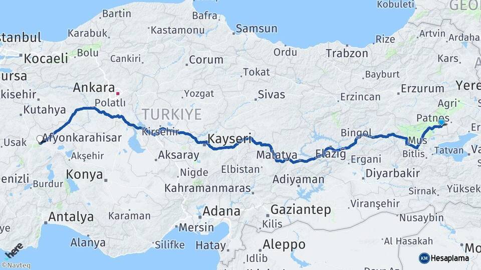 Muş Malazgirt Afyonkarahisar Arası Kaç Km - Yol Haritası