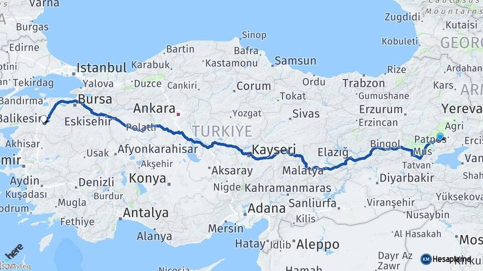 Muş Malazgirt Balıkesir Arası Kaç Km - Yol Haritası
