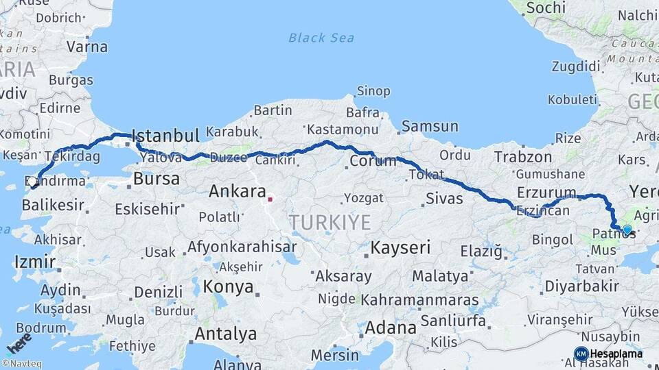 Muş Malazgirt Çanakkale Arası Kaç Km - Yol Haritası