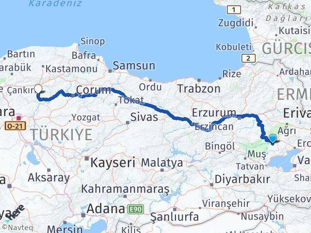 Muş Malazgirt Çankırı Arası Kaç Km - Yol Haritası