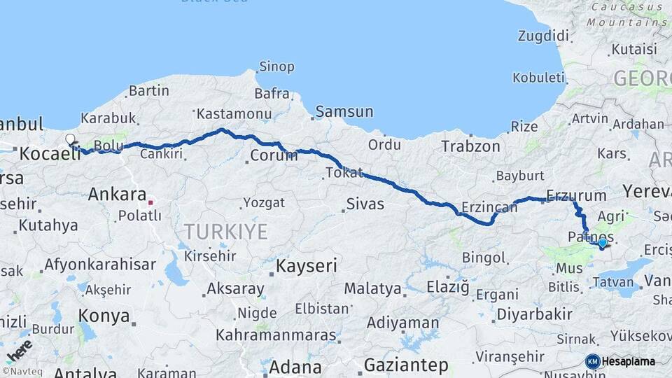 Muş Malazgirt Düzce Arası Kaç Km - Yol Haritası