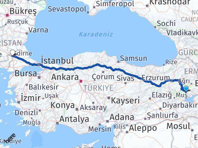 Muş Malazgirt Edirne Arası Kaç Km - Yol Haritası