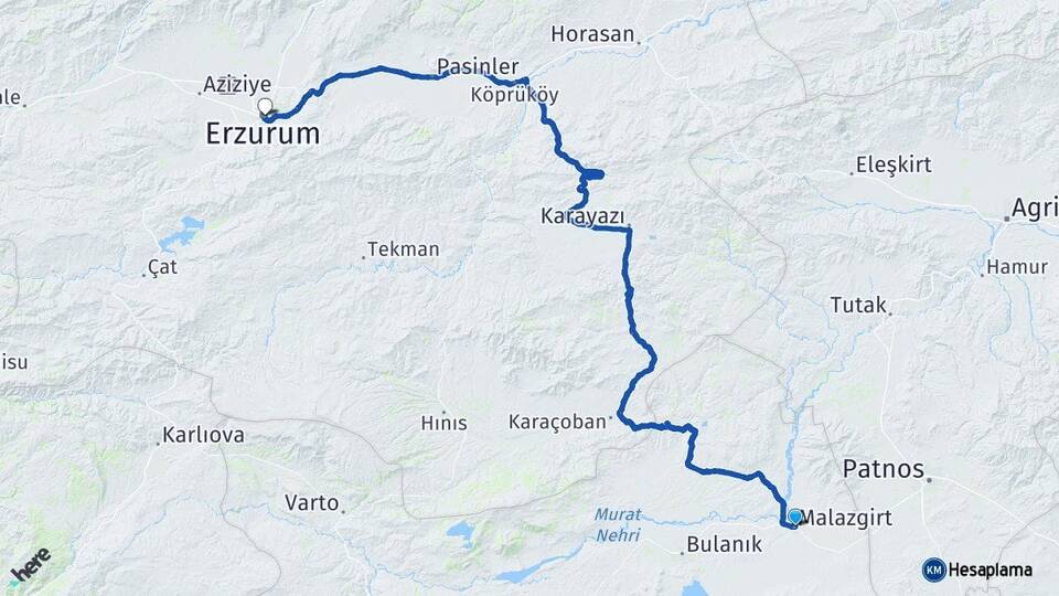 Muş Malazgirt Erzurum Arası Kaç Km - Yol Haritası