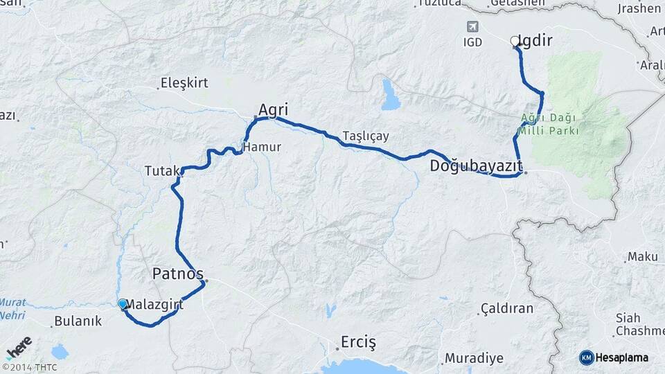 Muş Malazgirt Iğdır Arası Kaç Km - Yol Haritası
