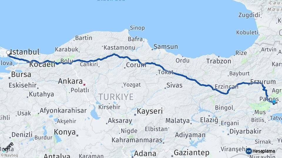 Muş Malazgirt İstanbul Arası Kaç Km - Yol Haritası