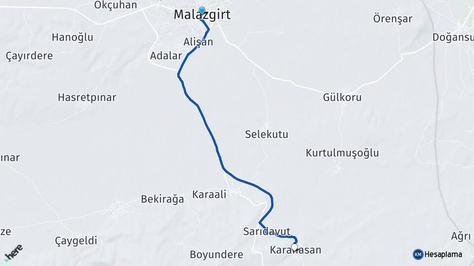 Muş Malazgirt Karahasan Malazgirt Arası Kaç Km - Yol Haritası