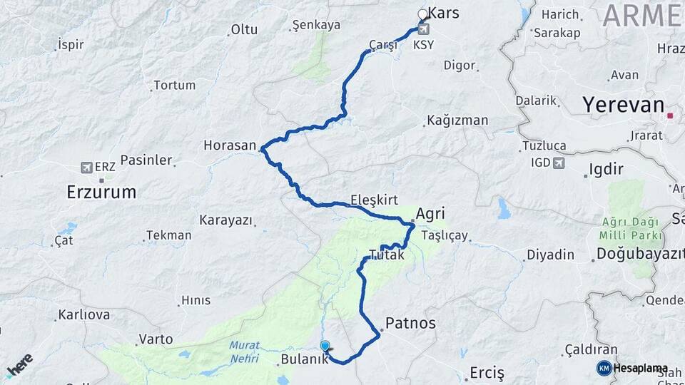 Muş Malazgirt Kars Arası Kaç Km - Yol Haritası