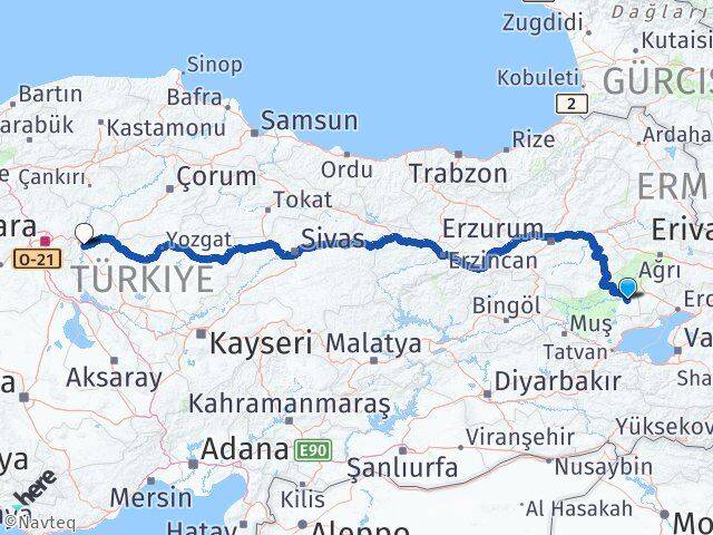 Muş Malazgirt Kırıkkale Arası Kaç Km - Yol Haritası