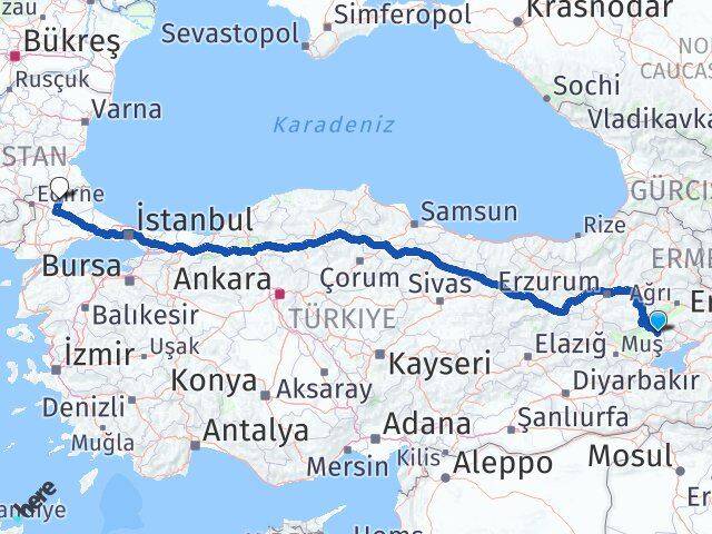 Muş Malazgirt Kırklareli Arası Kaç Km - Yol Haritası