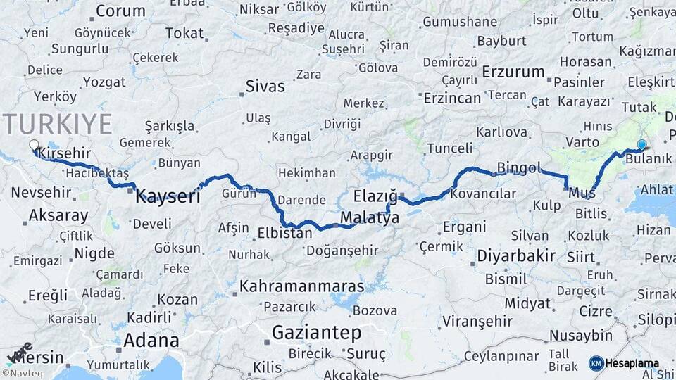 Muş Malazgirt Kırşehir Arası Kaç Km - Yol Haritası