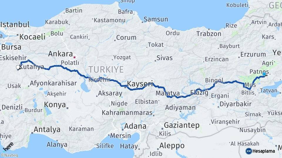Muş Malazgirt Kütahya Arası Kaç Km - Yol Haritası