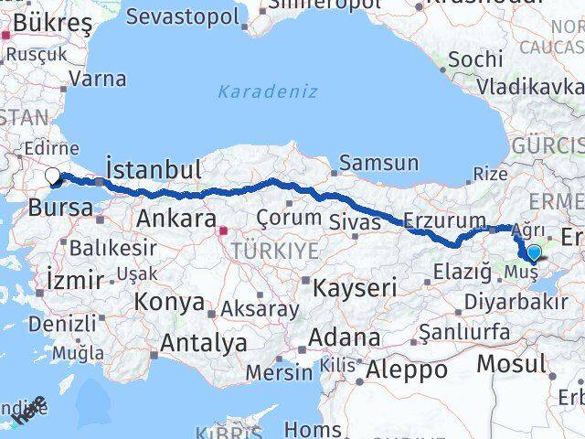 Muş Malazgirt Tekirdağ Arası Kaç Km - Yol Haritası